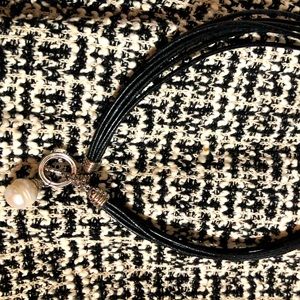 HONORA CULTURED PEARL LEATHER AND SILVER TOGGLE